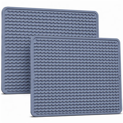 2 Pack Silicone Dish Drying Mat for Kitchen Counter Coffee Bar Apartment Accessories Escurridor de Platos para Fregadero Under Sink Organizer Pet Food Appliance Stone Rack Trays Drain Black