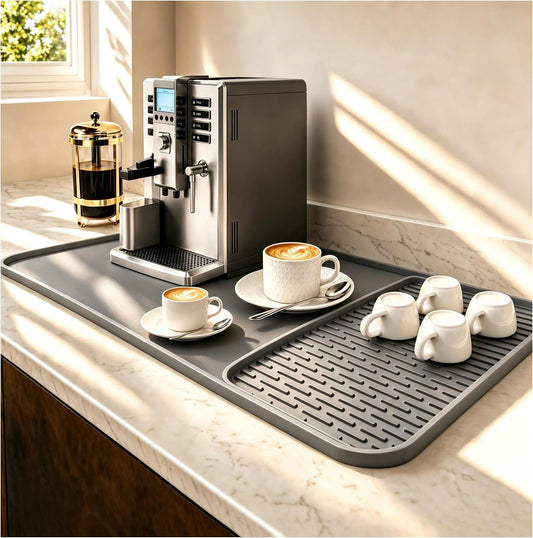 Caketime 2 In 1 Silicone Coffee Bar Mat Accessories Detachable Dish Drying Rug Rack Stone for Kitchen Counter Home Household Apartment Office Essentials Barista Espresso Machine Drainer Must Have