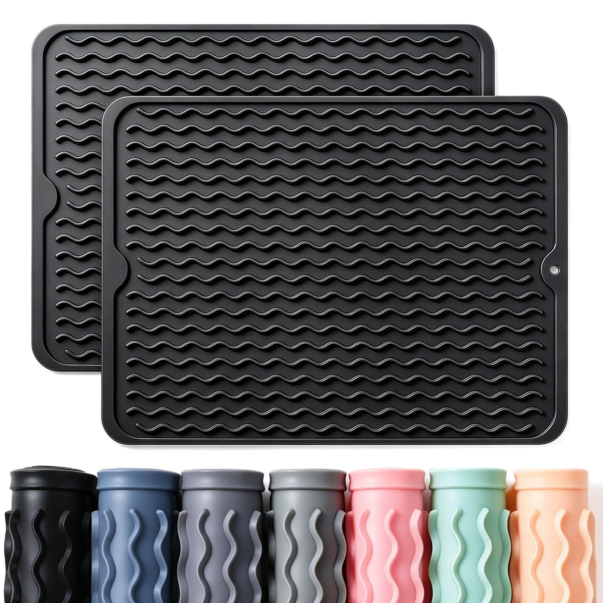 2 Pack Caketime Silicone Dish Drying Mat for Kitchen Counter Heat Resistant Under Sink Waterproof Coffee Bar Accessories Dining Rack Stone Utensil Holder Countertop Decor Must Haves 2026