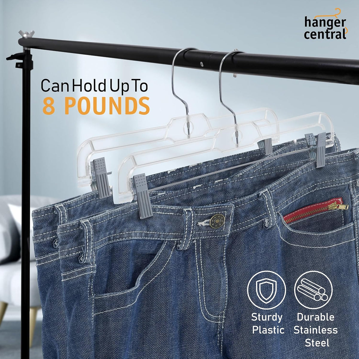 14 Inch Clear Pants Hangers, 12 Pack